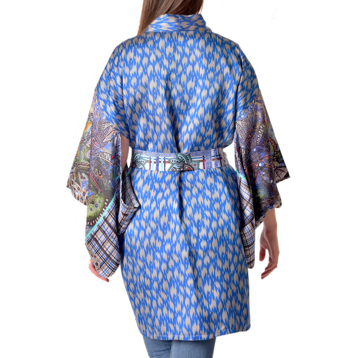 Kimono "Scozzese blu" seta